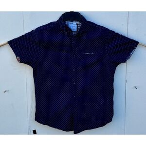 Cactus Man Ricky Singh Mens Navy Polka Dot Short Sleeve Button Down Shirt Size M